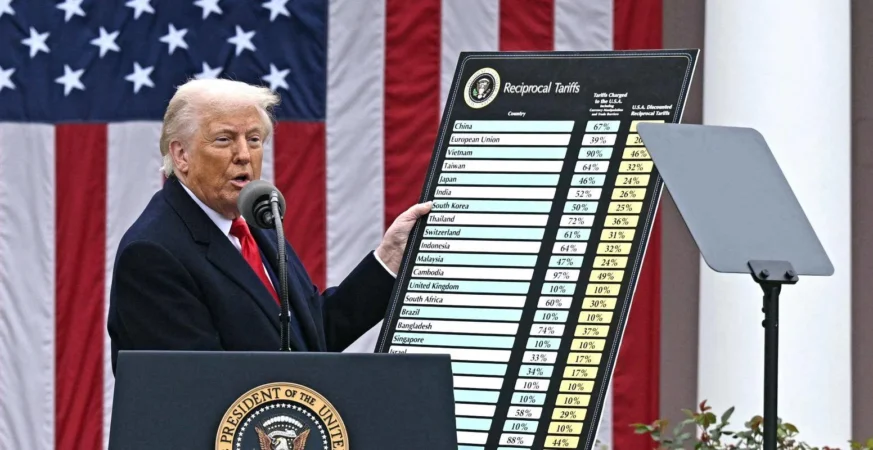Donald Trump speaks about tariffs during 2025 campaign rally