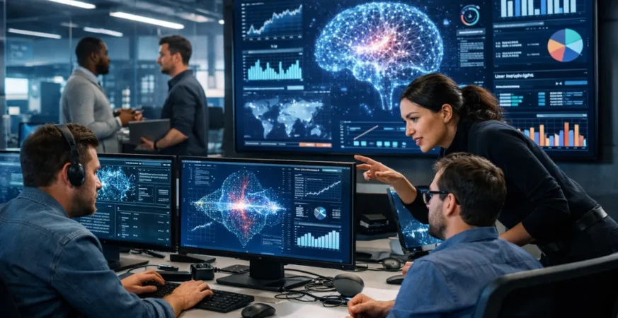 AI data analytics in modern tech company workspace