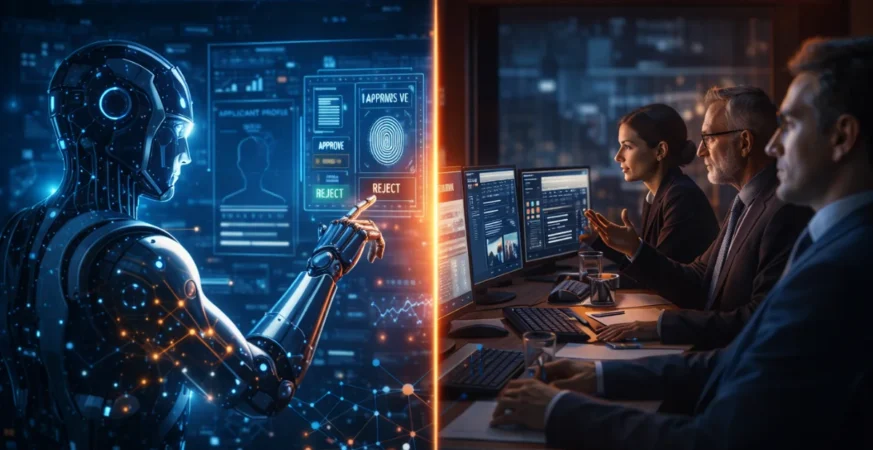 AI decision-making vs human control illustration showing balance