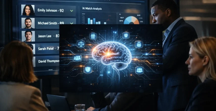 AI system ranking job candidates in a corporate hiring process
