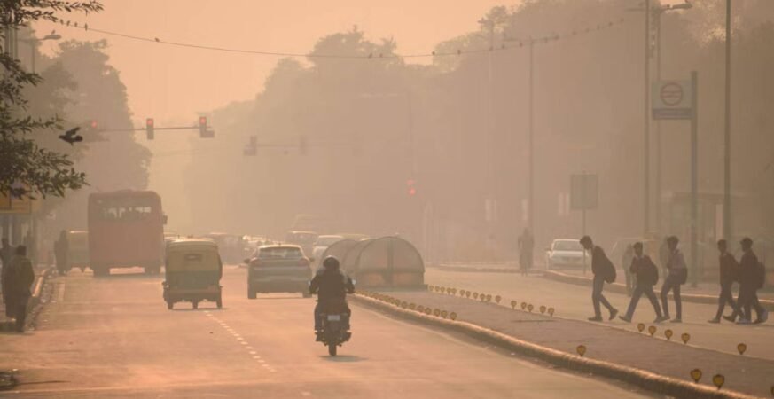 Air pollution in Indian cities showing thick smog affecting daily life