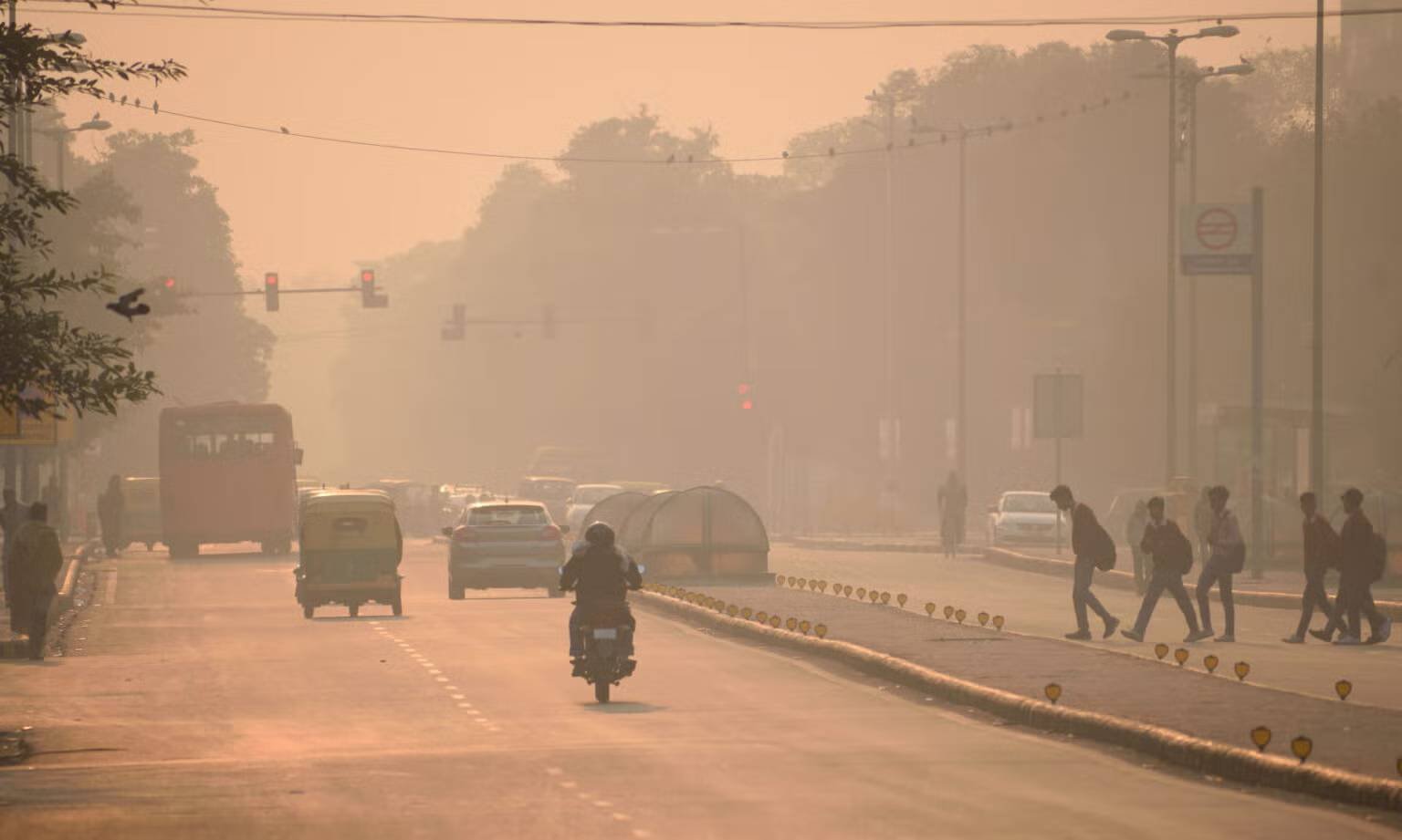 Air pollution in Indian cities showing thick smog affecting daily life