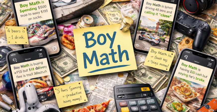 Boy math meme in everyday objects