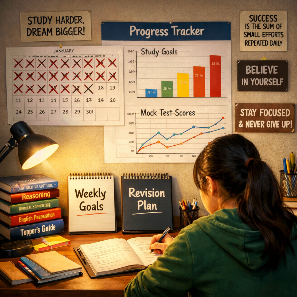 Student tracking long-term progress for government exam preparation consistency.