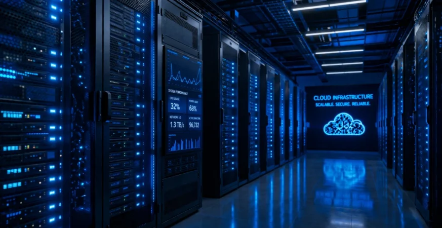 Cloud computing servers powering global data storage infrastructure