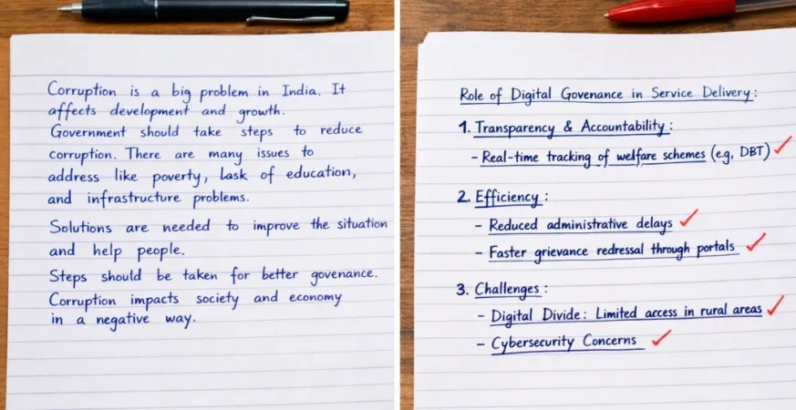 Comparison between generic answer and content-enriched structured answer in government exam