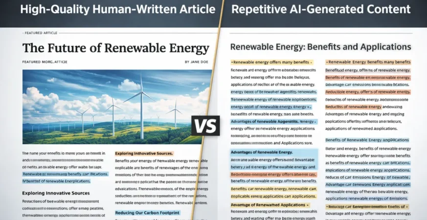 Comparison between human-written content and AI-generated low-quality content