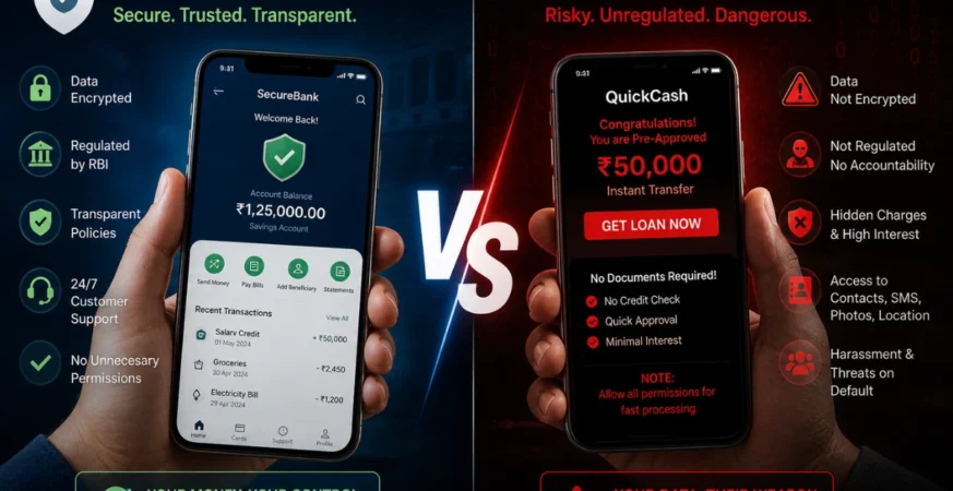 Comparison of secure apps and dangerous loan apps in cybersecurity context