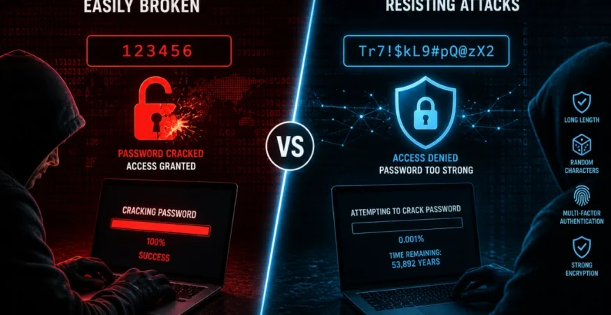 Comparison of weak vs strong password security
