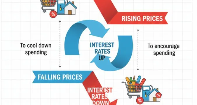 Conceptual visual explaining inflation and interest rates