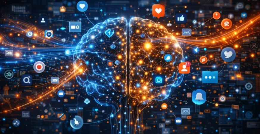 Content Brain concept with neural connections and digital influence