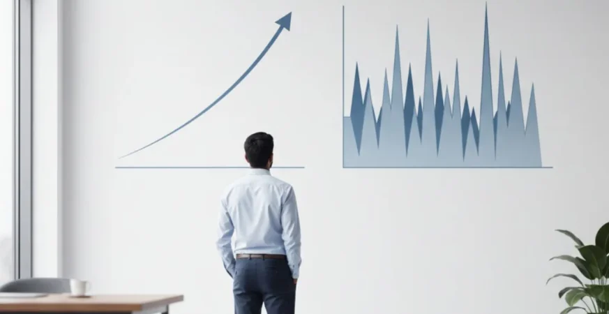 Customer-First Startup Model showing steady compounding growth compared to funding spikes