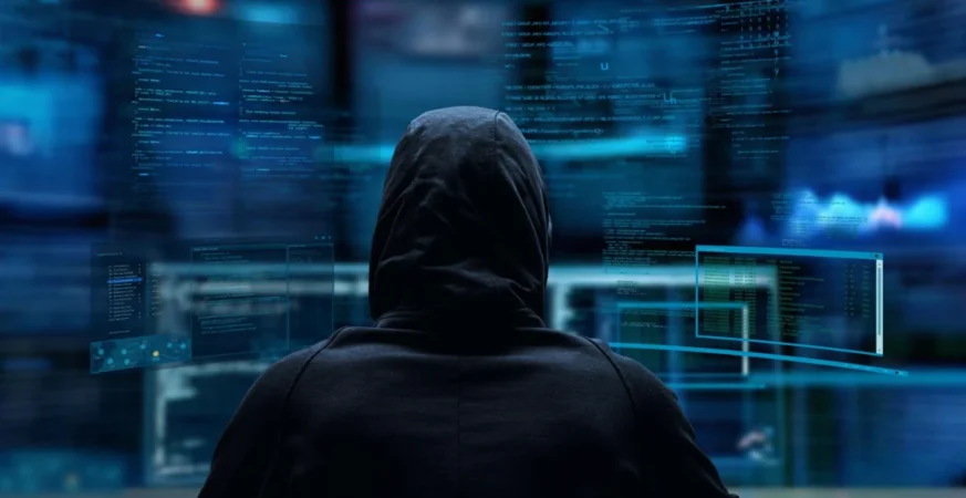 Cyber attack attempt being blocked by advanced firewall security system