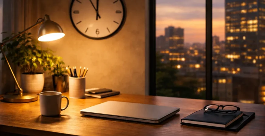 Desk setup symbolizing boundaries and work-life balance in modern jobs