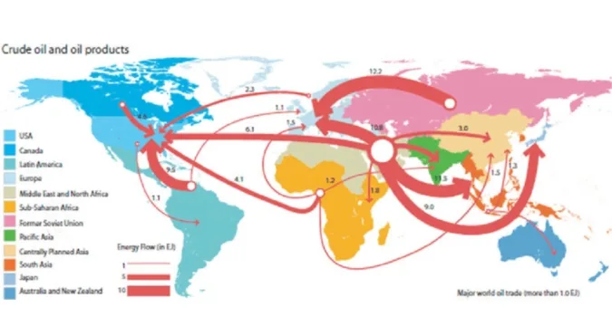 Energy trade route map showing Russia to India crude oil shipment reduction