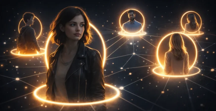 Everyone is the main character concept illustration showing interconnected lives
