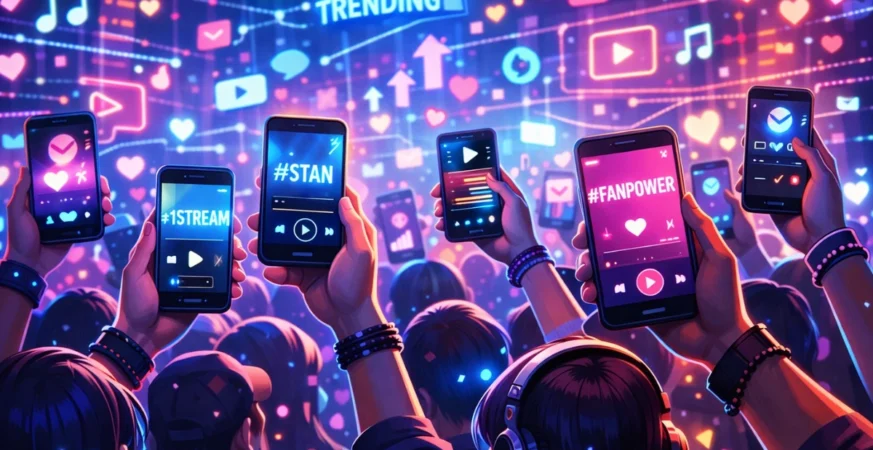 Fans promoting music online with hashtags and streaming apps
