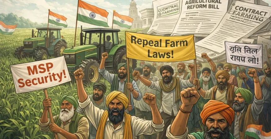 Farmers protesting against agricultural reform policies in India