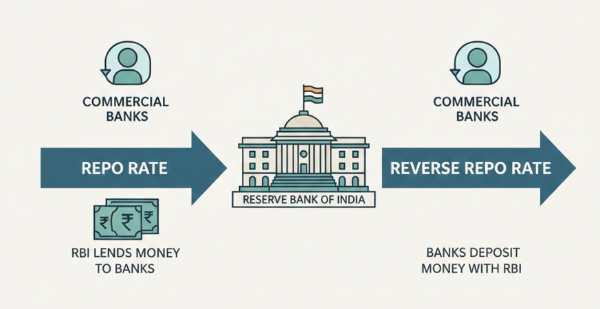Repo rate and reverse repo rate explained with RBI liquidity flow