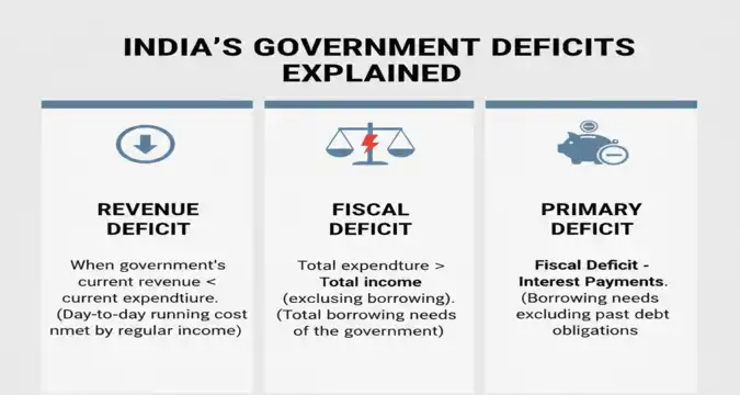 Comparison chart showing revenue deficit, fiscal deficit and primary deficit
