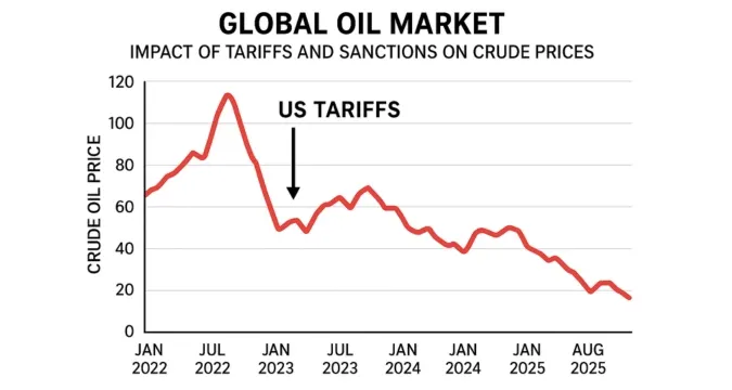 Global oil market chart showing impact of tariffs and sanctions on crude prices
