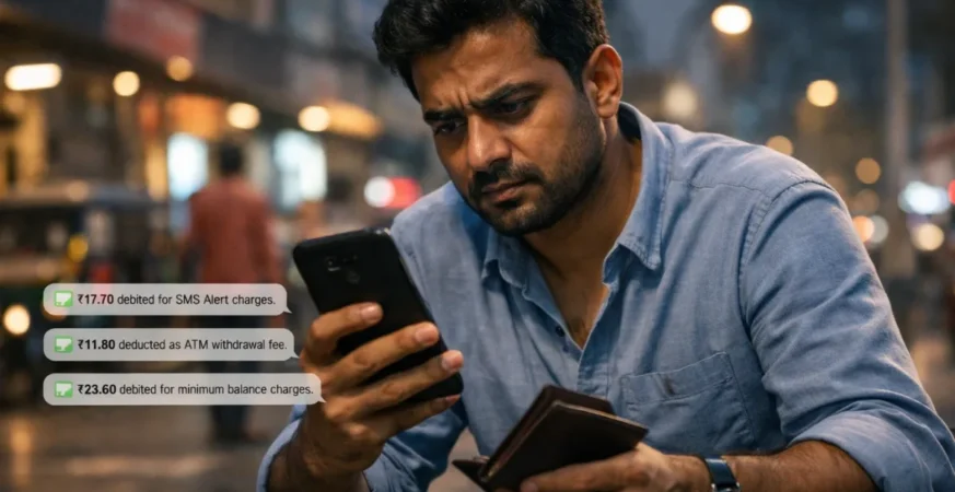 Hidden Bank Charges in India reflected in SMS alerts on mobile