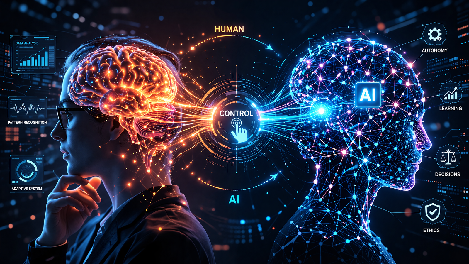 Human and AI neural interface connection