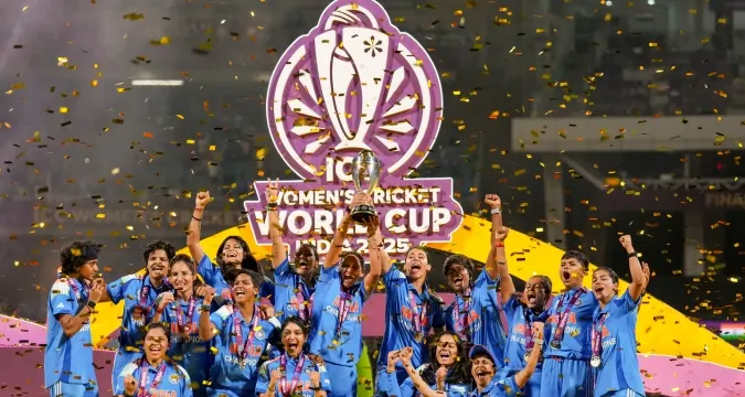 India women cricket team celebrating World Cup 2025 victory against South Africa