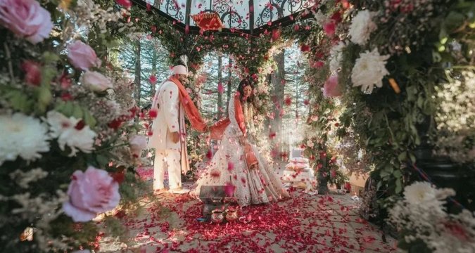 Record-breaking floral mandap at Udaipur wedding decorated with millions of marigolds and jasmine flowers