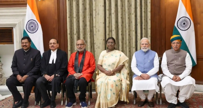 Justice Surya Kant during his swearing in ceremony attended by national leaders in New Delhi