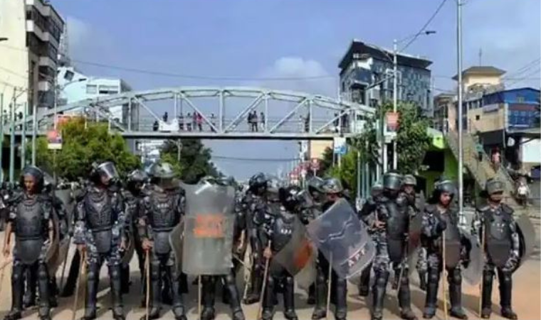 Nepal riot police confront youth demonstrators in Kathmandu, September 2025