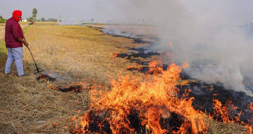 Crop stubble burning in Punjab and Haryana leading to Delhi pollution crisis.
