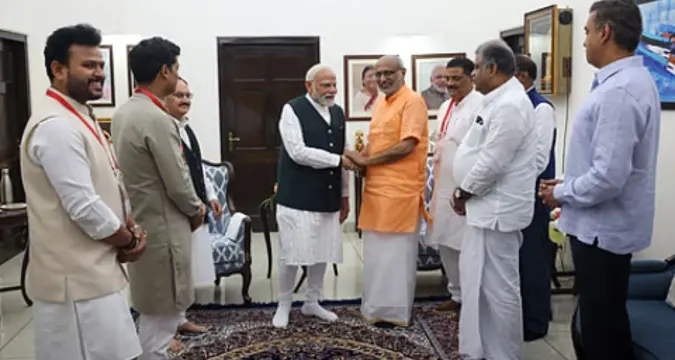 Prime Minister Narendra Modi congratulates CP Radhakrishnan after winning Vice President Election 2025