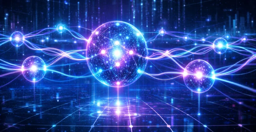 Quantum internet network with entangled nodes and futuristic connections