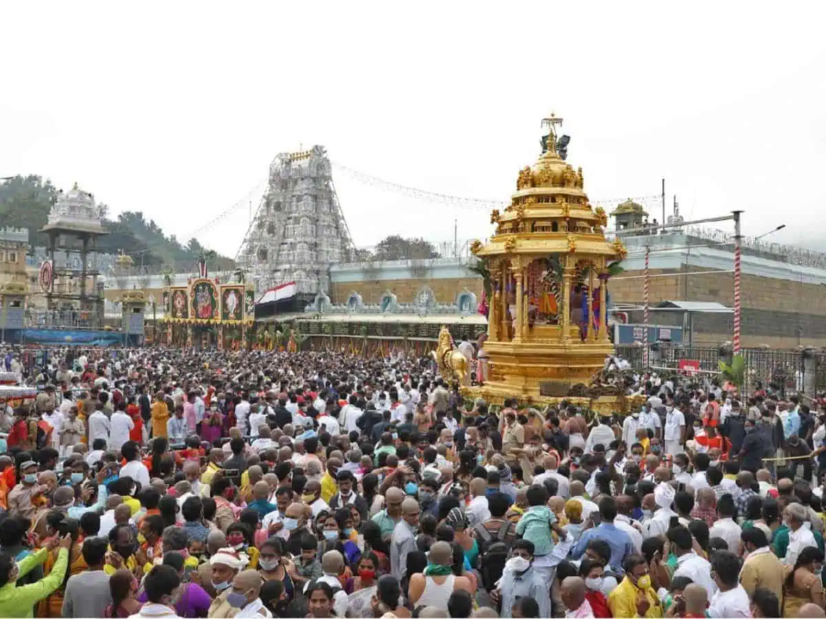 Devotees gather outside the Venkateswara Swamy Temple in Srikakulam after the tragic Andhra Pradesh temple stampede that claimed nine lives.