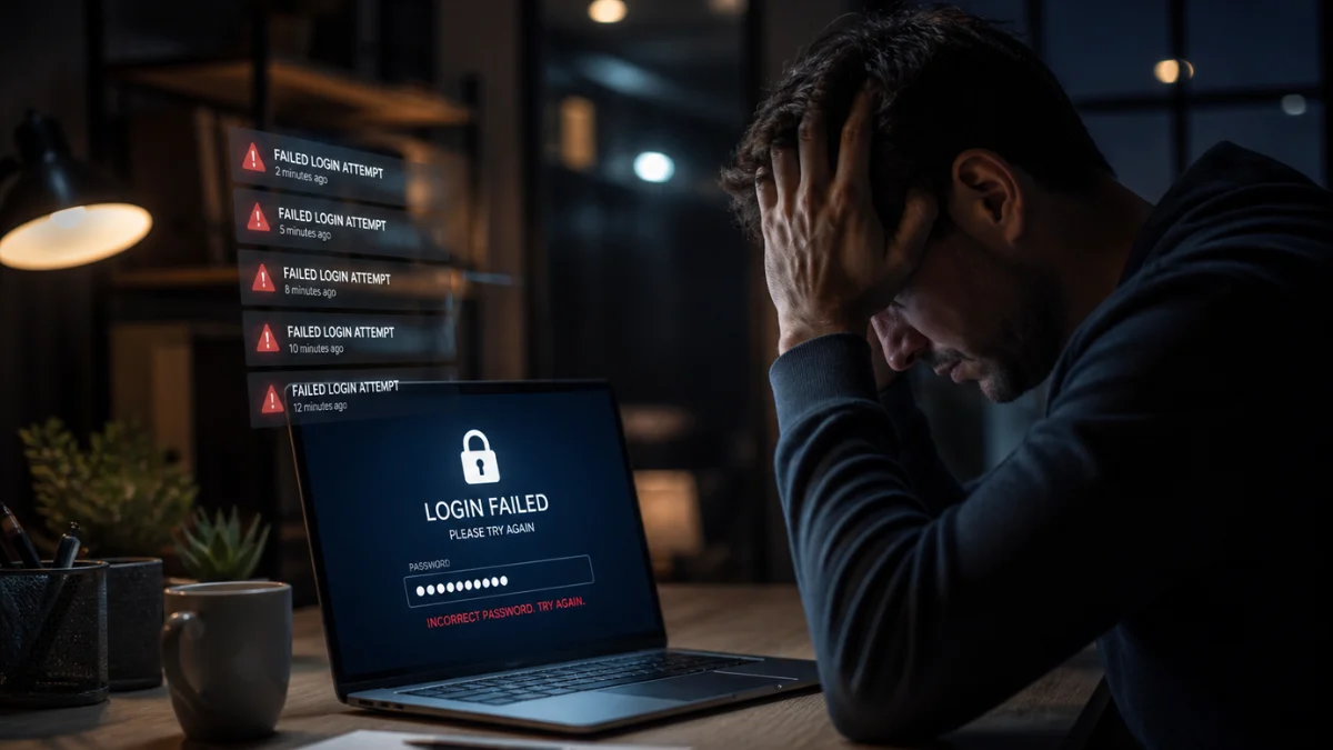 User facing multiple failed login attempts on laptop screen