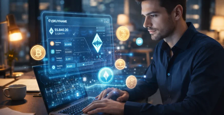User interacting with Web3 technology and digital ownership tools