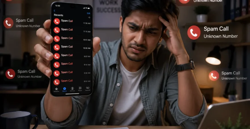User receiving spam calls in India on smartphone highlighting Technology & Digital Issues