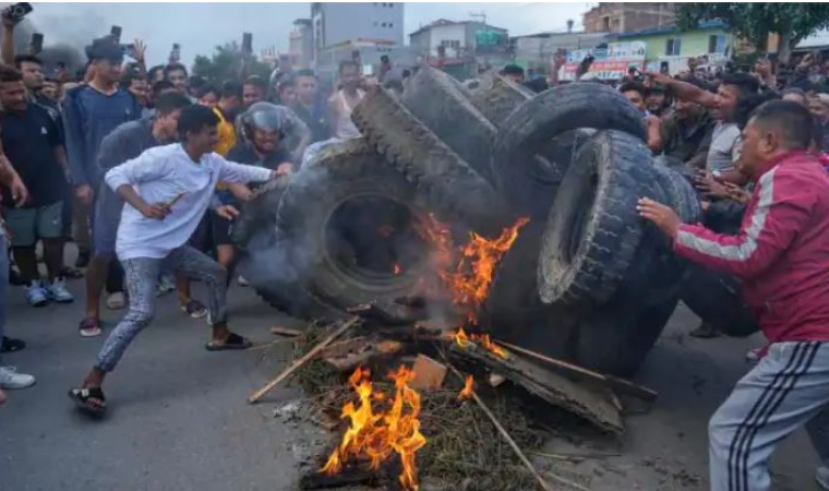 Young Nepalese protesters rally in Kathmandu against social media restrictions, 2025