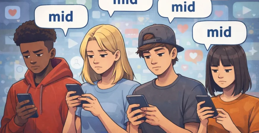 Young users reacting to online trends using slang like mid