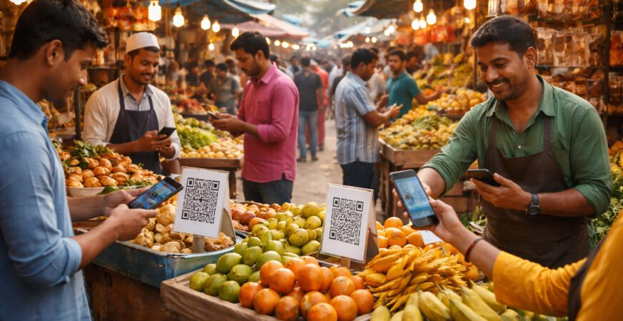 cashless economy India reality with street vendors accepting digital payments via QR codes