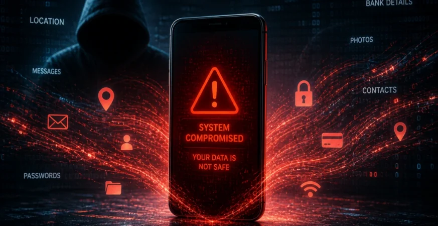 cybersecurity and safety phone hacking concept digital threat illustration