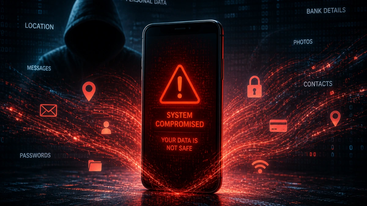 cybersecurity and safety phone hacking concept digital threat illustration