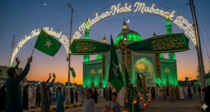 Barawafat procession with devotional poetry and Islamic flags in South Asia